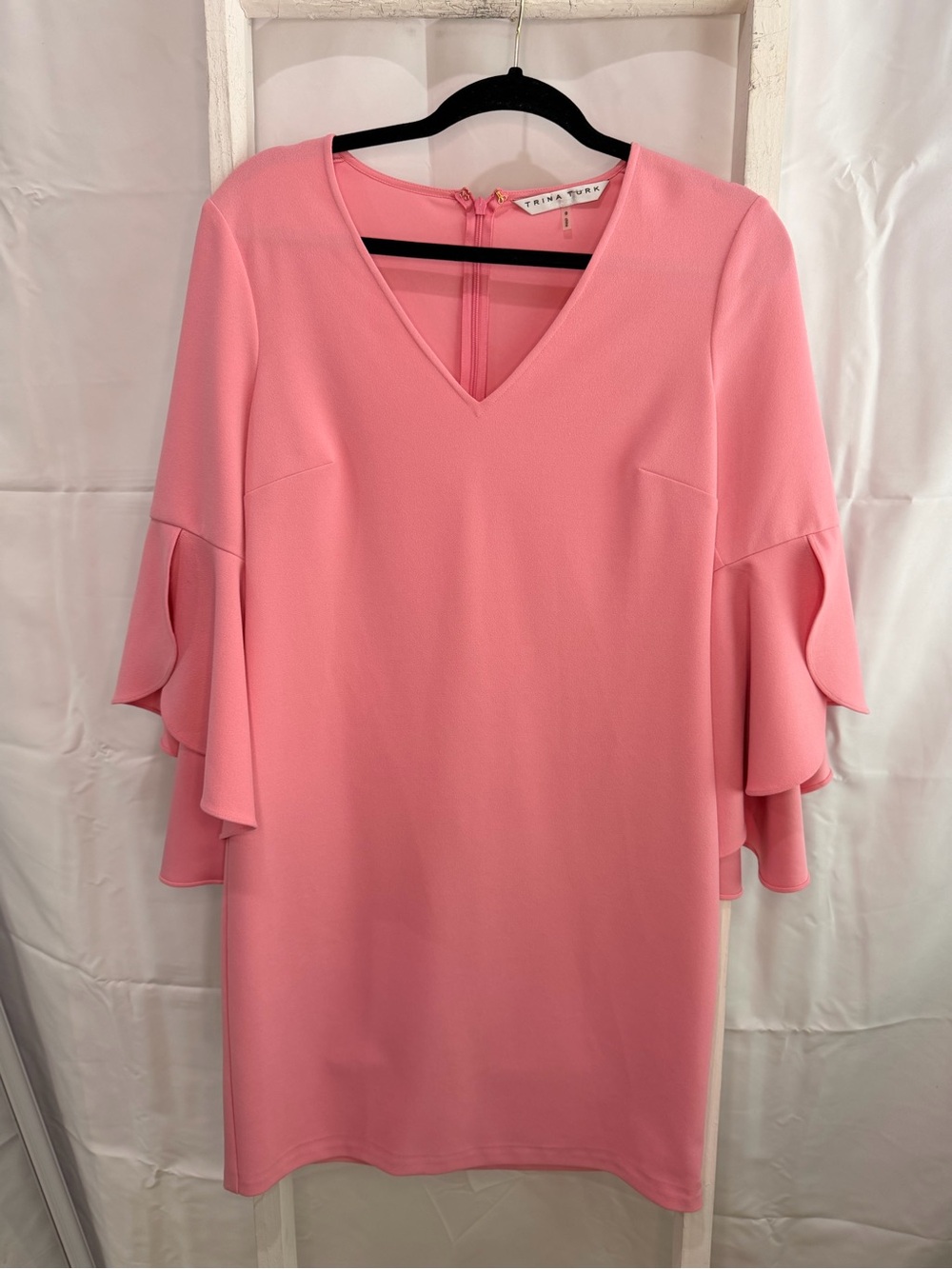 Trina Turk Pink V-Neck Ruffle Sleeve Midi Dress